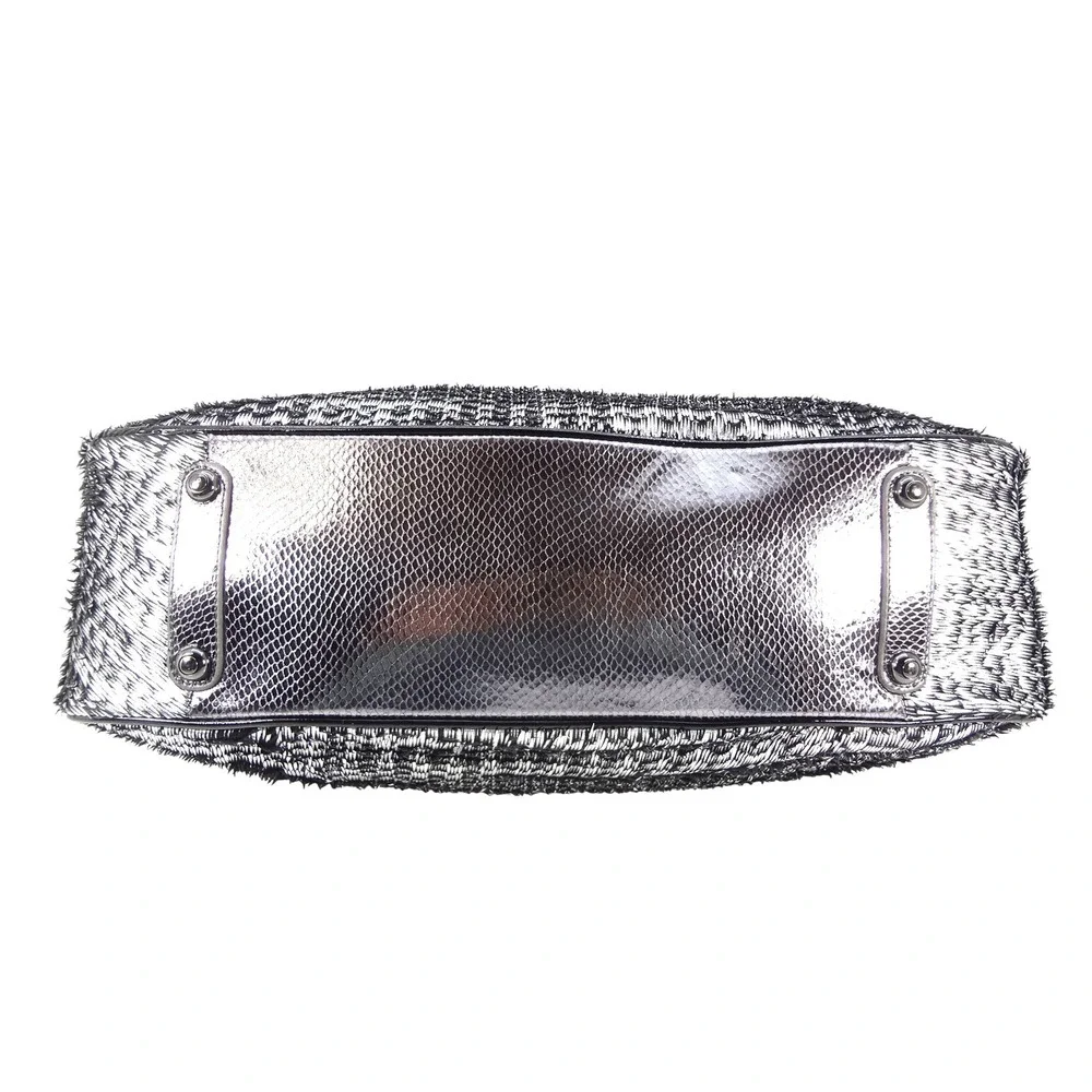 Original by Sharif Silver Metallic Embellished Evening Bag Tassel Frame‎ Purse